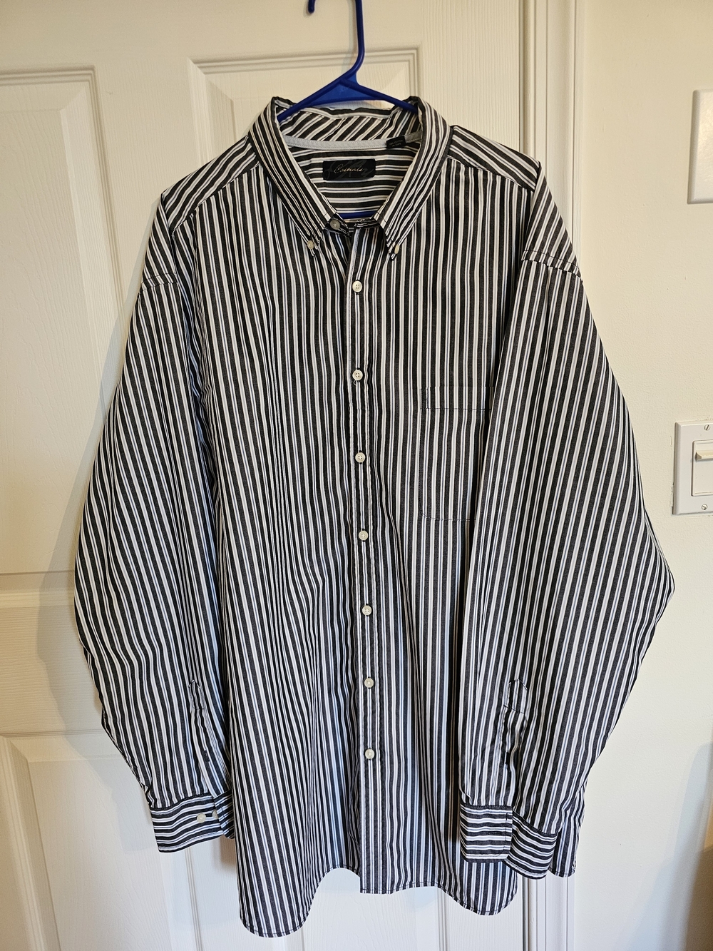 Classic Men's Black and White Stripe Button-Down Shirt With Blue Pinstripes 3XLT